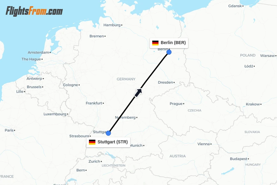 Flights from Stuttgart to Berlin route map