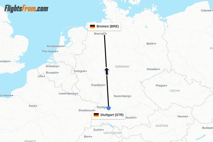 Flights from Stuttgart to Bremen route map