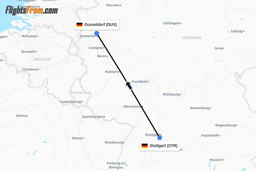 Flights from Stuttgart to Dusseldorf route map