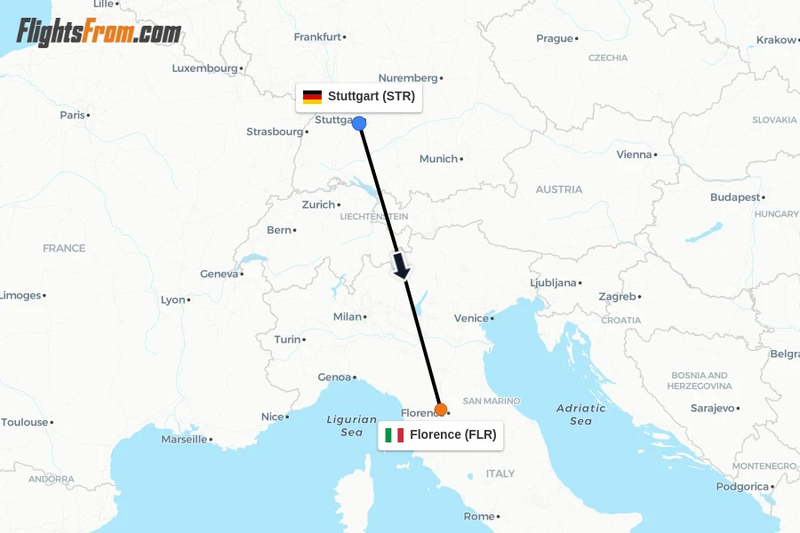 Flights from Stuttgart to Florence route map