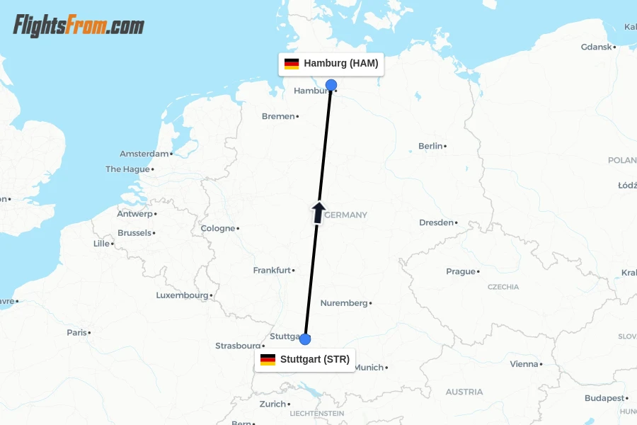 Flights from Stuttgart to Hamburg route map