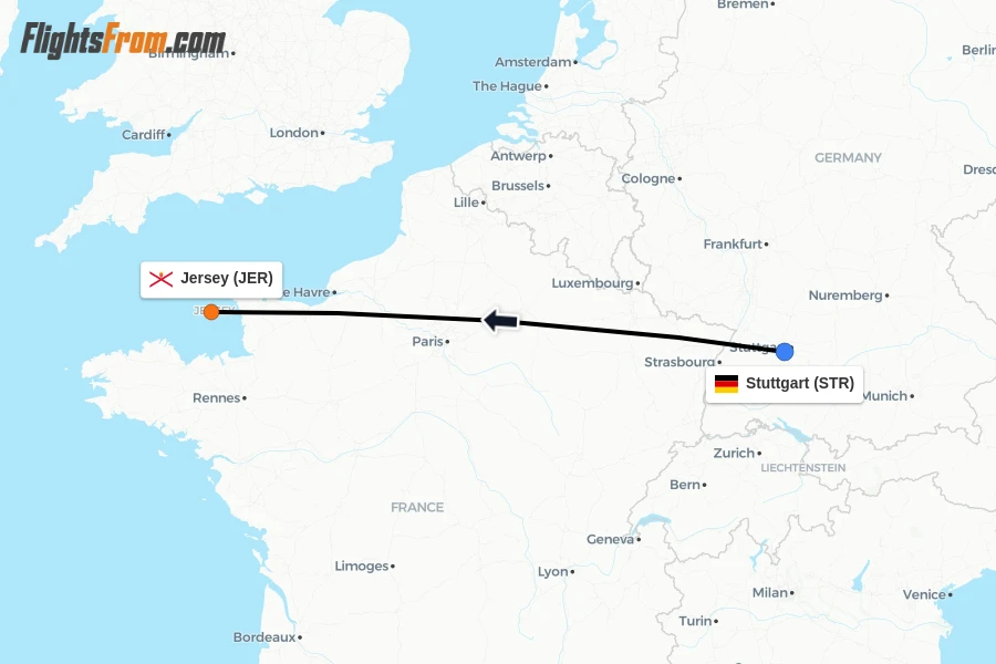 Flights from Stuttgart to Jersey route map