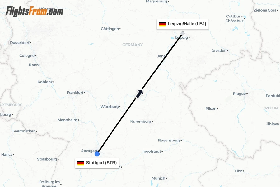 Flights from Stuttgart to Leipzig/Halle route map