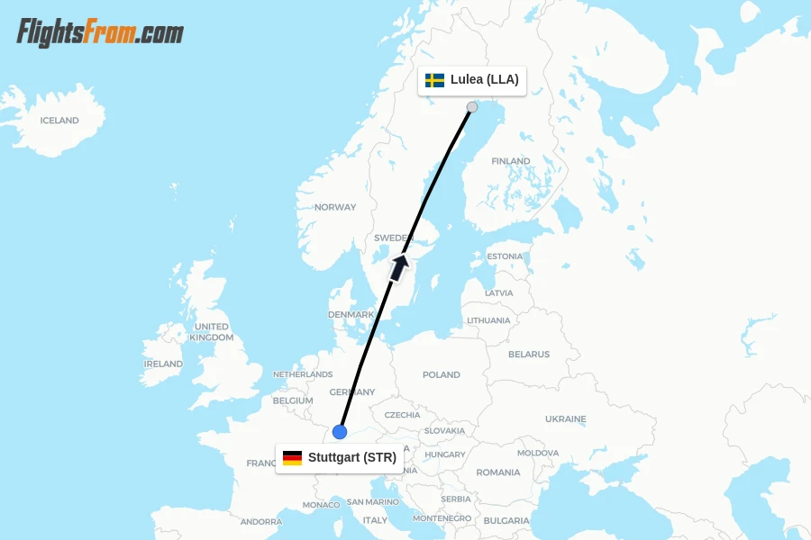 Flights from Stuttgart to Lulea route map