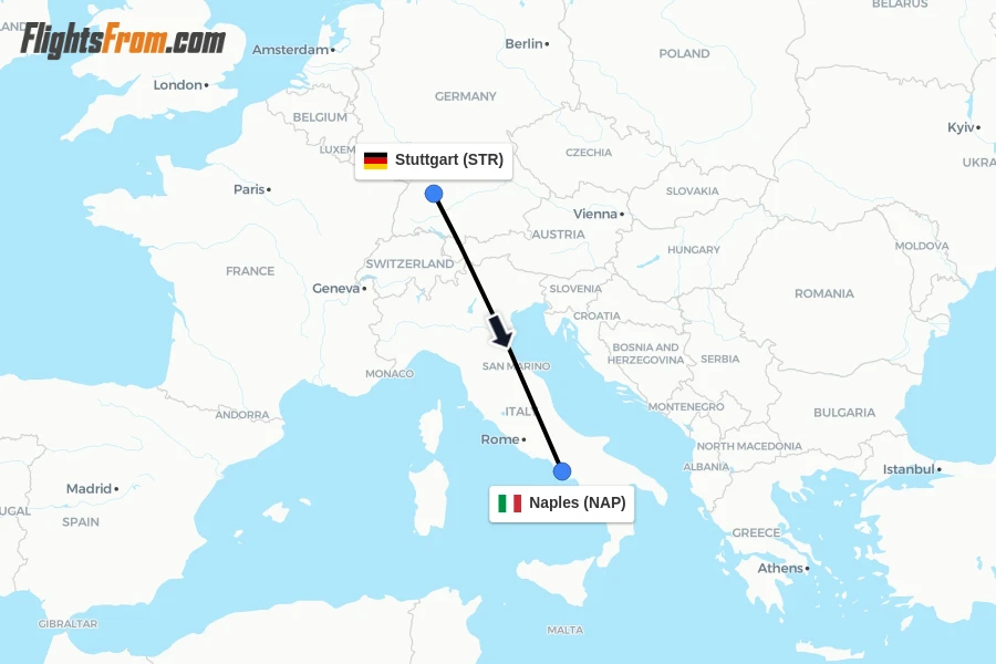 Flights from Stuttgart to Naples route map