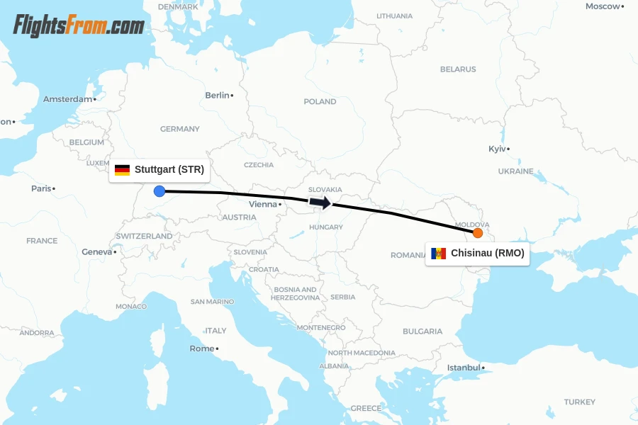 Flights from Stuttgart to Chisinau route map