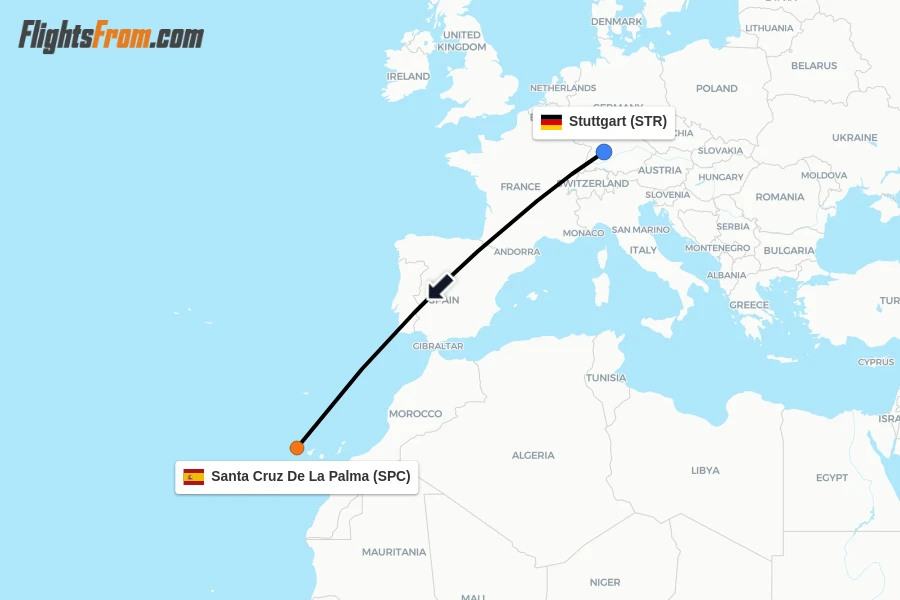 Flights from Stuttgart to Santa Cruz De La Palma route map