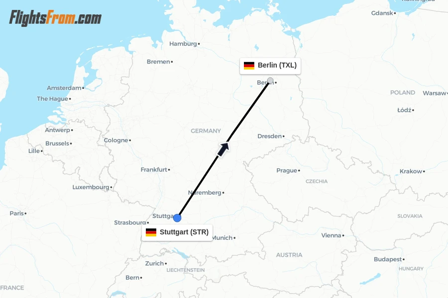 Flights from Stuttgart to Berlin route map
