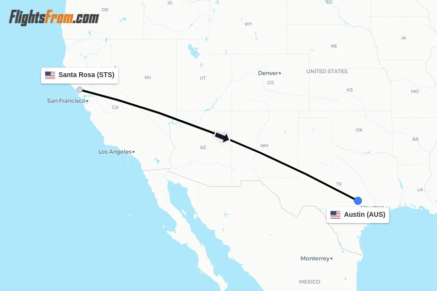 Flights from Santa Rosa to Austin route map
