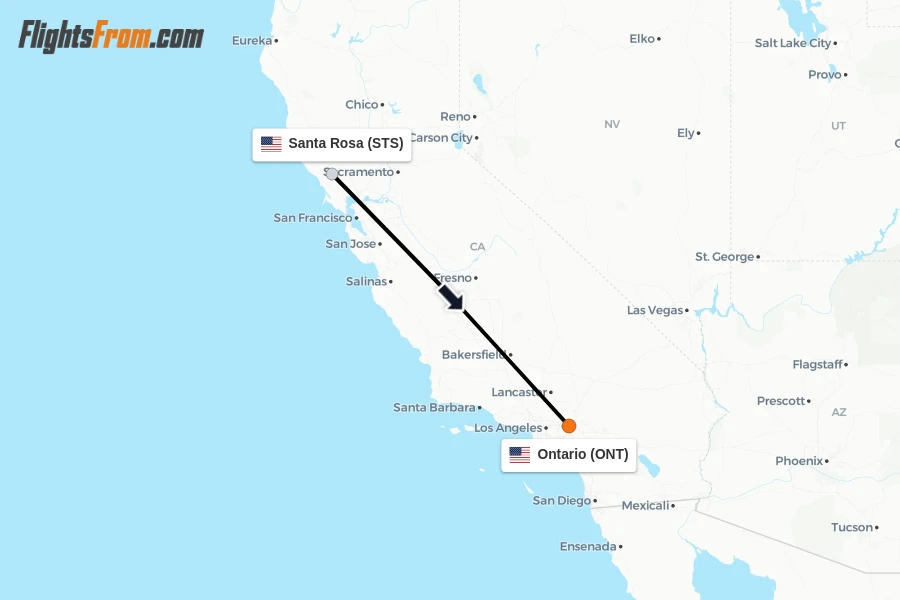 Flights from Santa Rosa to Ontario route map