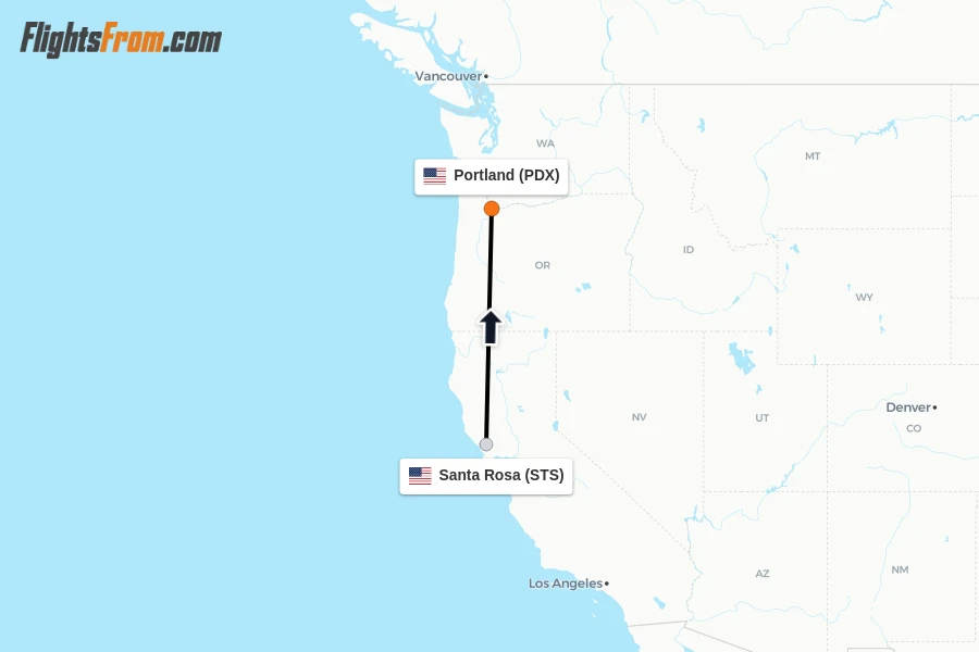 Flights from Santa Rosa to Portland route map