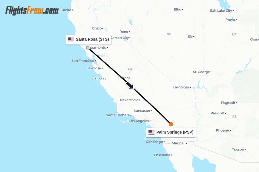 Flights from Santa Rosa to Palm Springs route map