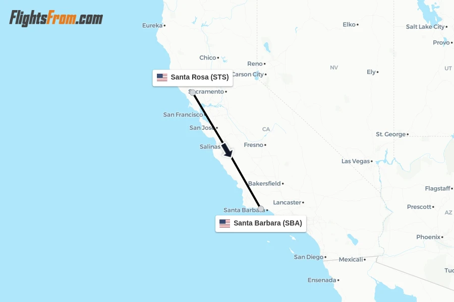 Flights from Santa Rosa to Santa Barbara route map