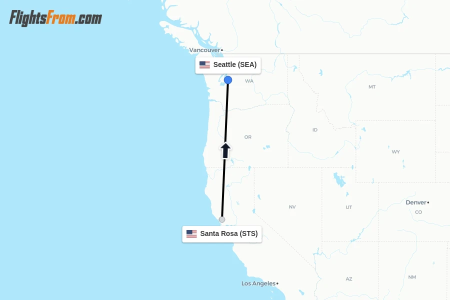Flights from Santa Rosa to Seattle route map