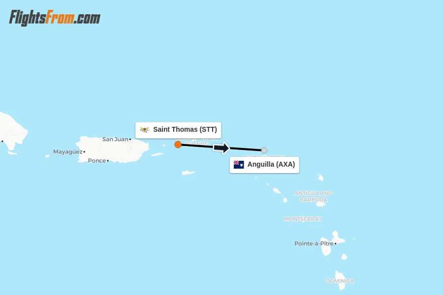 Flights from Saint Thomas to Anguilla route map