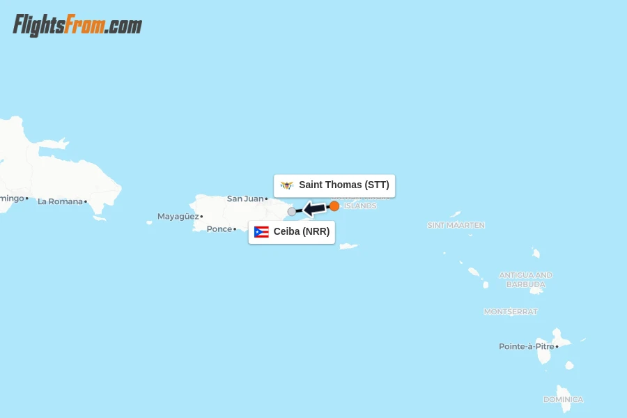Flights from Saint Thomas to Ceiba route map