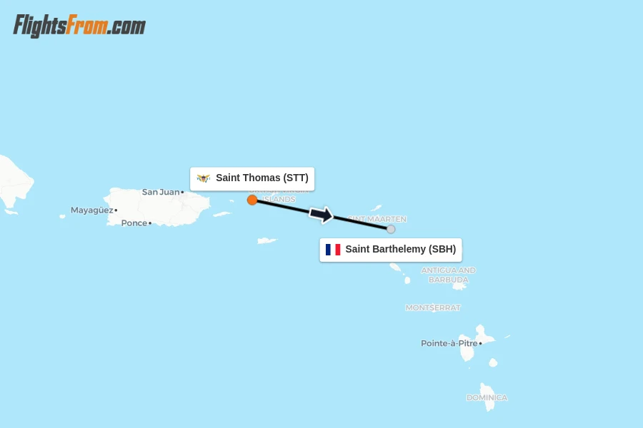 Flights from Saint Thomas to Saint Barthelemy route map