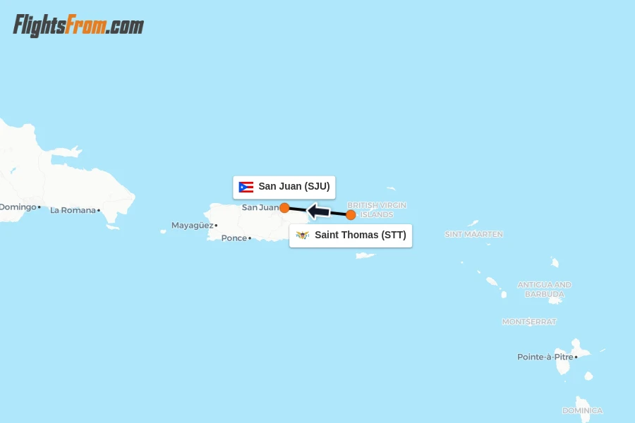 Flights from Saint Thomas to San Juan route map
