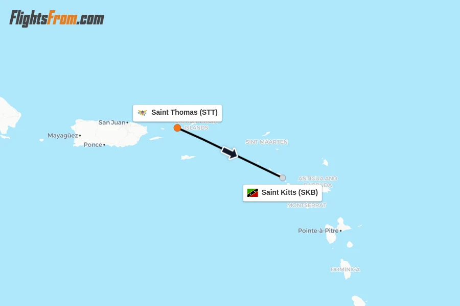 Flights from Saint Thomas to Saint Kitts route map