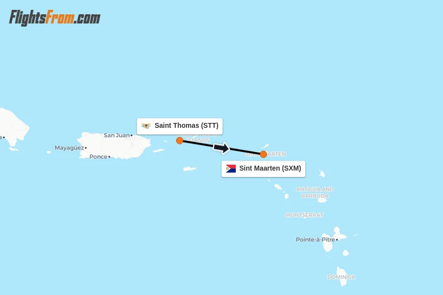 Flights from Saint Thomas to Sint Maarten route map