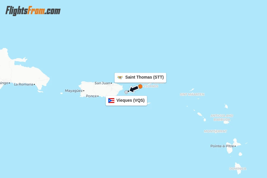 Flights from Saint Thomas to Vieques route map