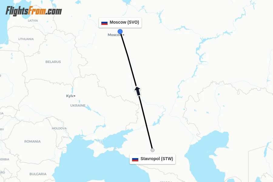 Flights from Stavropol to Moscow route map