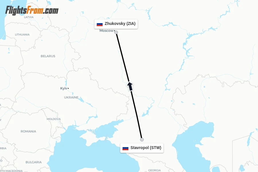 Flights from Stavropol to Zhukovsky route map
