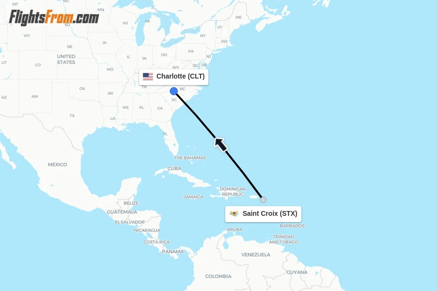 Flights from Saint Croix to Charlotte route map