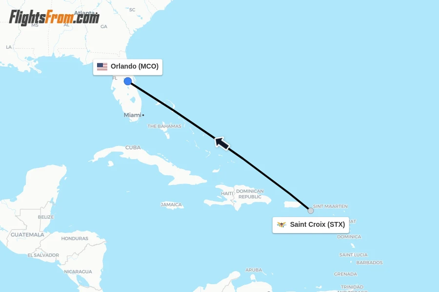 Flights from Saint Croix to Orlando route map