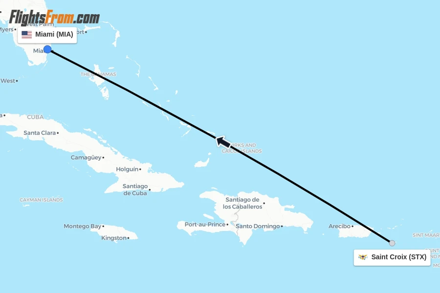 Flights from Saint Croix to Miami route map