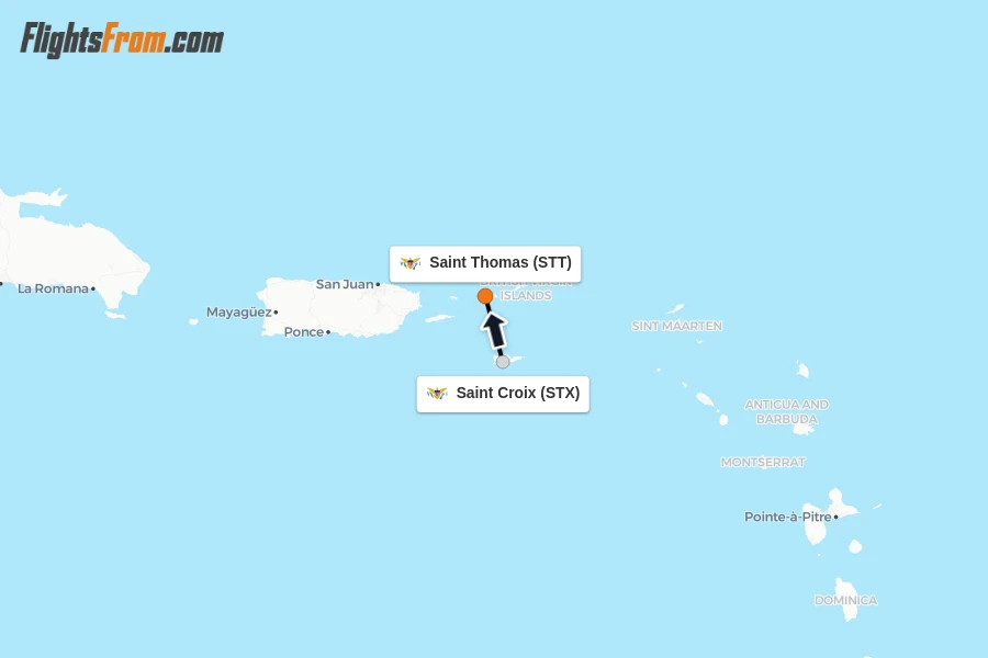 Flights from Saint Croix to Saint Thomas route map