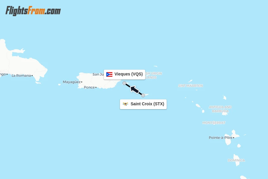 Flights from Saint Croix to Vieques route map