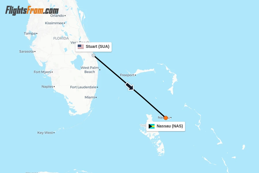 Flights from Stuart to Nassau route map