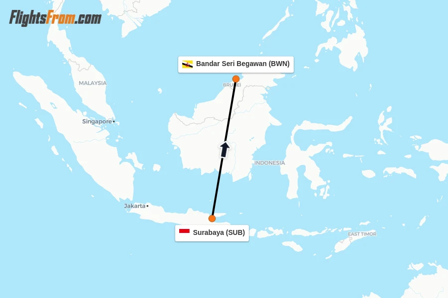 Flights from Surabaya to Bandar Seri Begawan route map