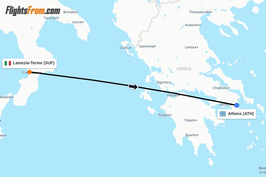 Flights from Lamezia-Terme to Athens route map