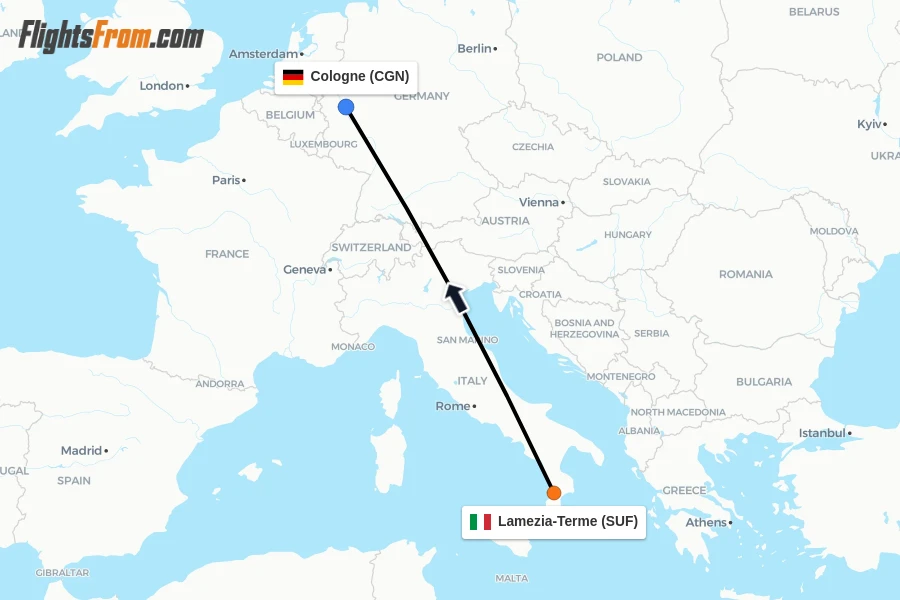 Flights from Lamezia-Terme to Cologne route map