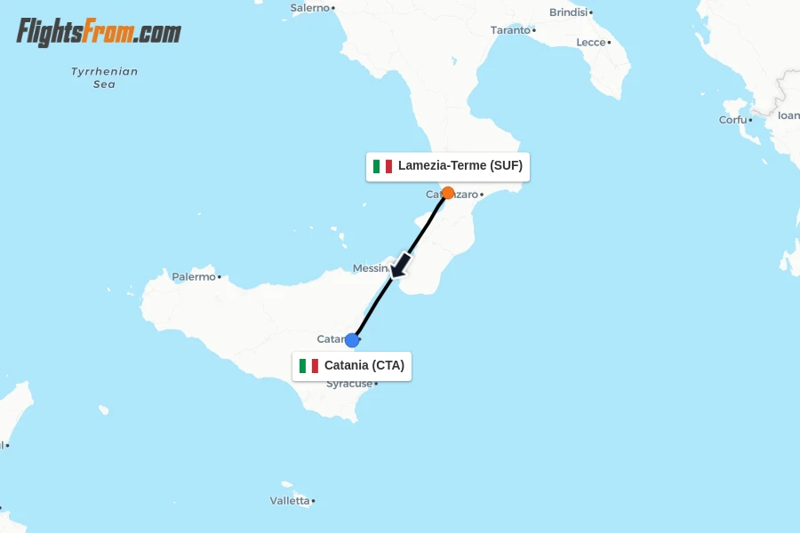 Flights from Lamezia-Terme to Catania route map