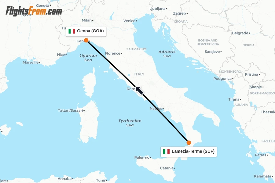 Flights from Lamezia-Terme to Genoa route map