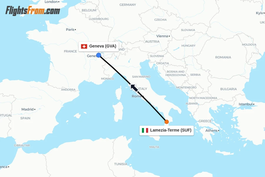 Flights from Lamezia-Terme to Geneva route map