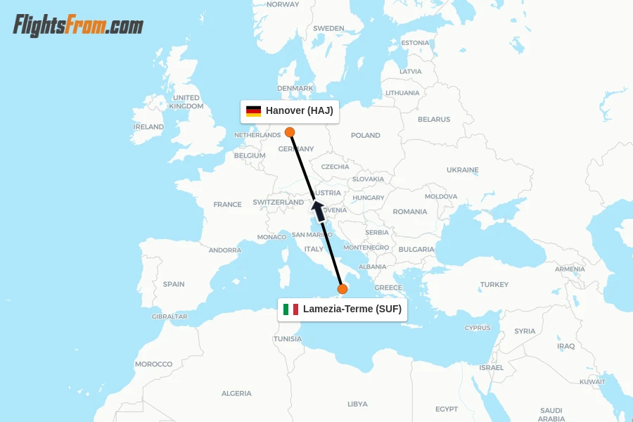 Flights from Lamezia-Terme to Hanover route map