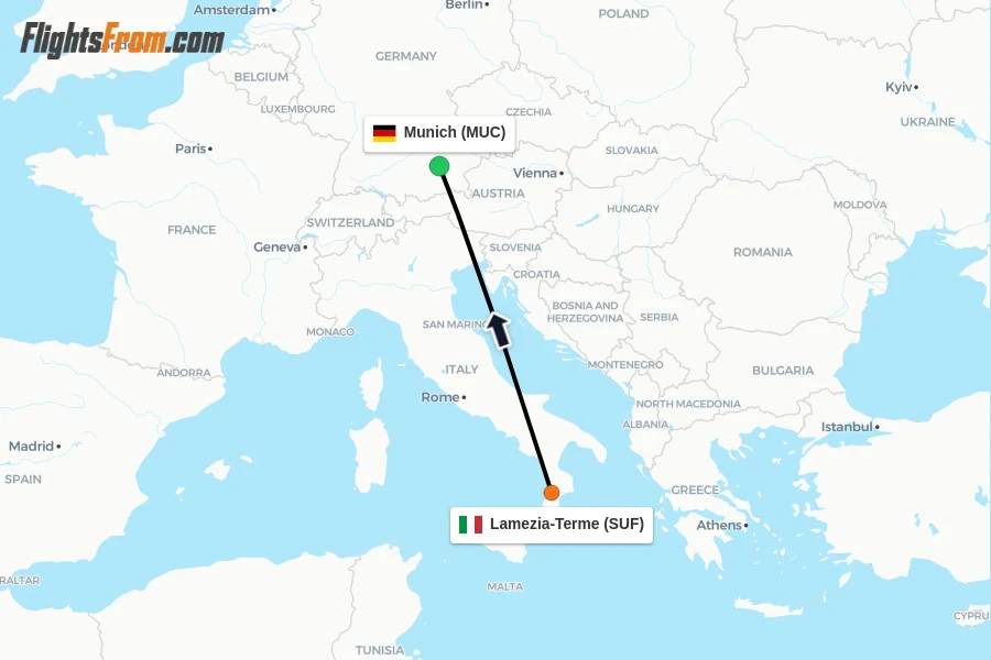 Flights from Lamezia-Terme to Munich route map