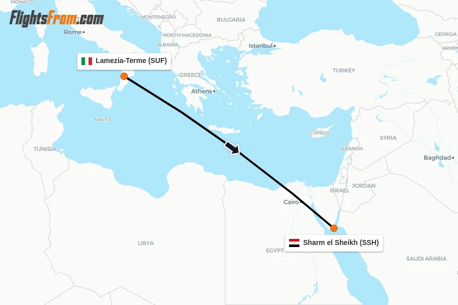Flights from Lamezia-Terme to Sharm el Sheikh route map