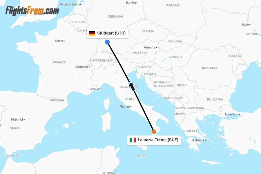 Flights from Lamezia-Terme to Stuttgart route map