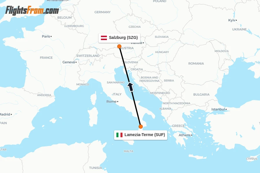 Flights from Lamezia-Terme to Salzburg route map