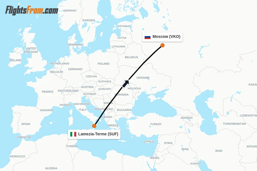 Flights from Lamezia-Terme to Moscow route map