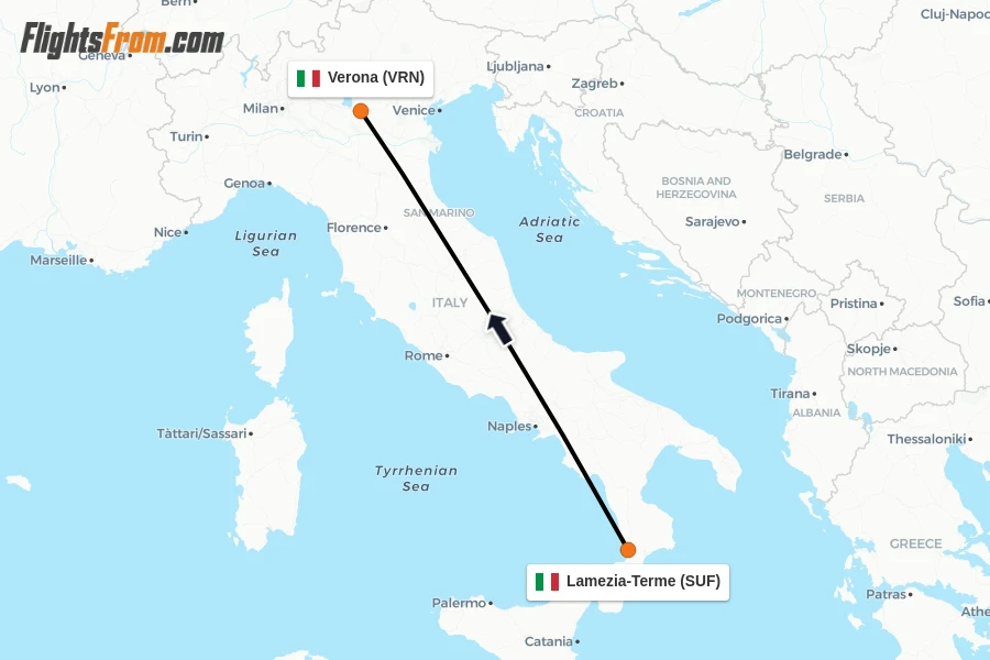 Flights from Lamezia-Terme to Verona route map