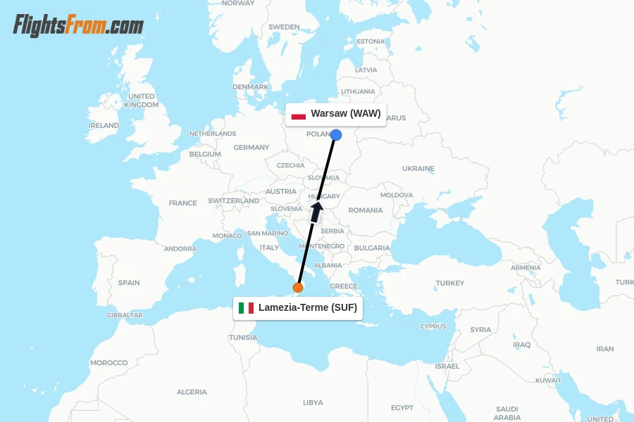 Flights from Lamezia-Terme to Warsaw route map