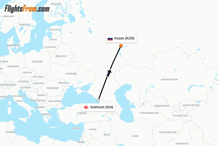 Flights from Sukhumi to Kazan route map