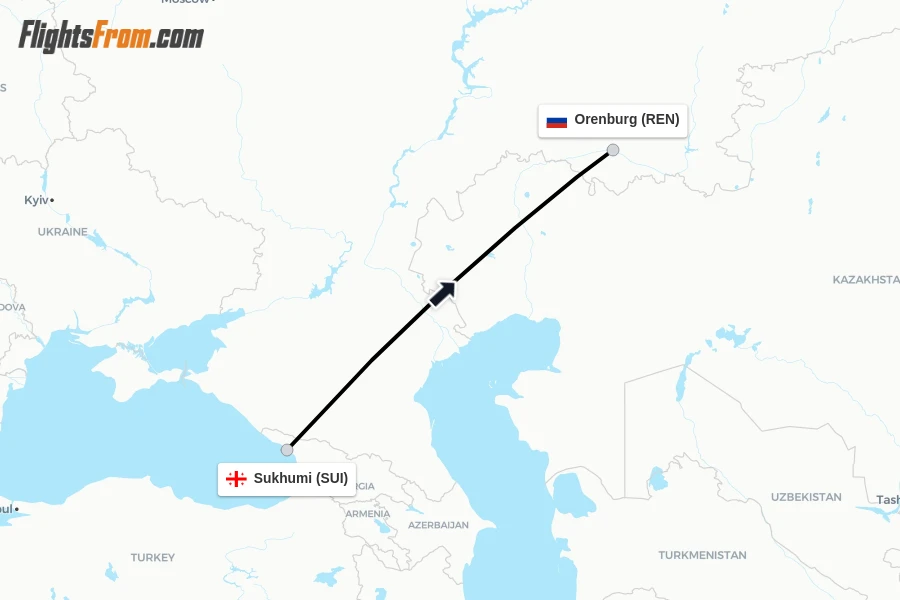 Flights from Sukhumi to Orenburg route map