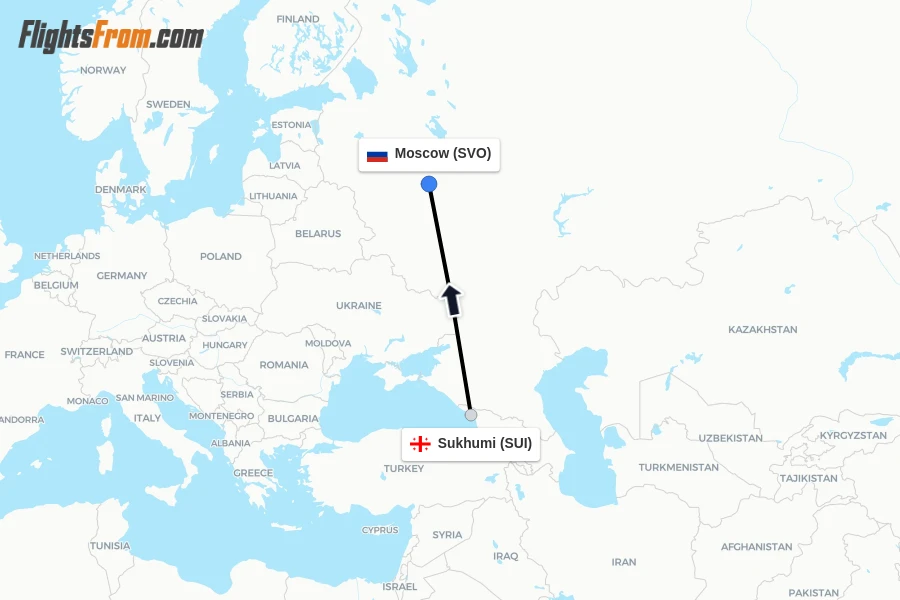 Flights from Sukhumi to Moscow route map